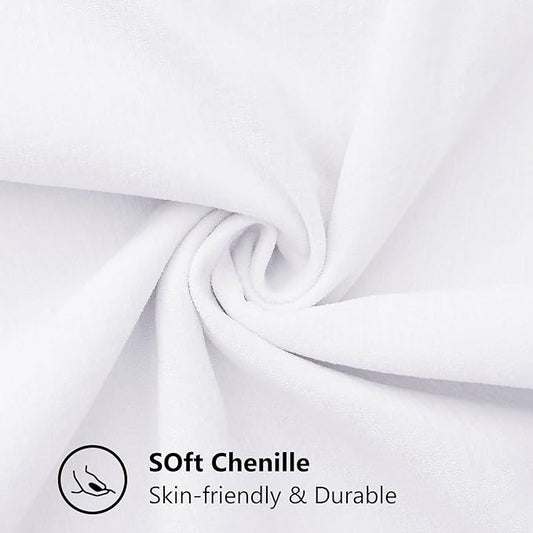 decorUhome Chenille Soft Throw Pillow Covers 20x20 Set of 2, Farmhouse Velvet Neutral Decorative Euro Pillow Covers with Stitched Edge for Couch Sofa Bed Home Decor, White