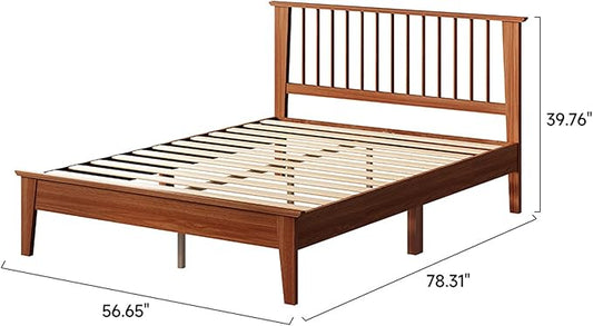 MUSEHOMEINC Solid Wood Full Size Bed Frame with Headboard, Mid Century Modern Style,Wooden Slat Support, No Box Spring Needed, Large Under Bed Storage, Easy Assembly (Full)