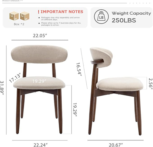 COLAMY Wooden Dining Chairs Set of 4, Modern Fabric Upholstered Kitchen Side Chairs, Farmhouse Dining Room Chairs with Foot Pegs, Beige