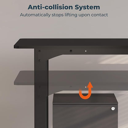 4 Legs Standing Desk, Large 63x28 Inches Electric Adjustable Height Desks with Splice Board, Stand Up DesksHome Office Computer Workstation, Black
