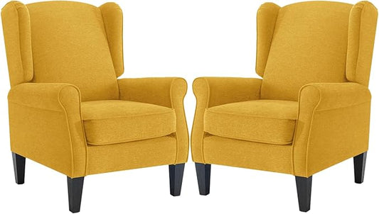 Accent Chair for Living Room Set of 2, High Back Reading Armchairs with Removable Seat Cushion, Mid-Century Single Couch in Fabric, Modern Ergonomic Wingback Chair for Bedroom,Club, Balcony