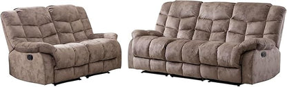 EBELLO Manual Recliner Couch Set, Soft Fabric Reclining Living Room Sofa Set, Includes Single Recliner Chair and 3PC Bonded Sofa, Light Brown