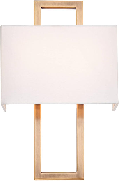 Possini Euro Design Modena Modern Wall Light Sconces Set of 2 French Brass Gold Hardwired 9 1/2" Fixture Off-White Faux Silk Half Shade for Bedroom Bathroom Vanity Living Room Home Hallway Dining