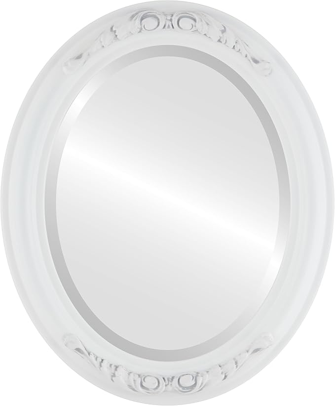 OVALCREST Oval Beveled Wall Mirror for Home Decor - Florence Style - Linen White - 44" x 34"
