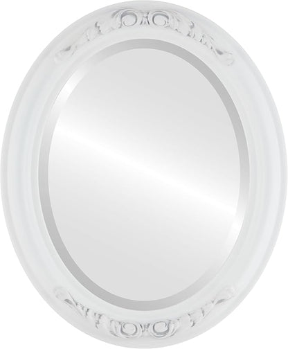 OVALCREST Oval Beveled Wall Mirror for Home Decor - Florence Style - Linen White - 28" x 22"
