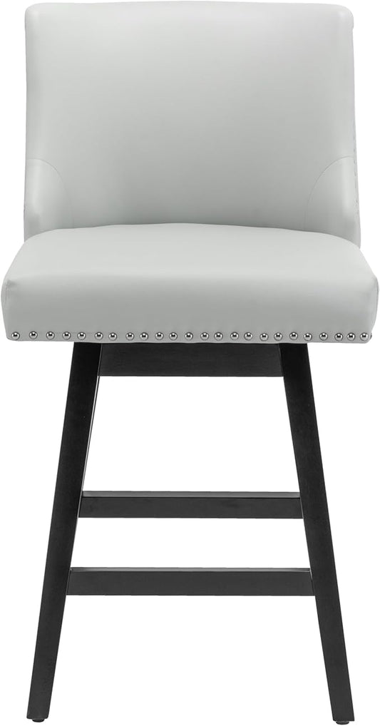 Bar Stool, PU Leather Barstool, 26 Inch Upholstered Counter Stools with 13.8" High Back and Footrest, Swivel Counter Height Barstools for Kitchen Island Home Bar Light Gray