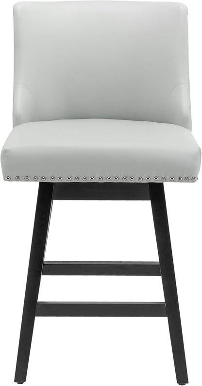 Bar Stools Set of 2, PU Leather Barstools, 26 Inch Upholstered Counter Stools with 13.8" High Back and Footrest, Swivel Counter Height Barstools for Kitchen Island Home Bar Light Gray