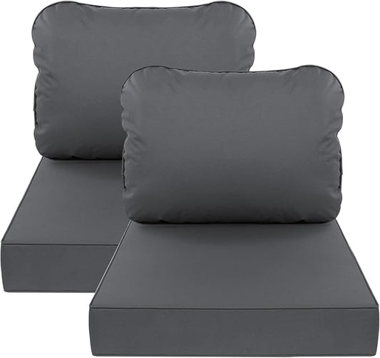 AAAAAcessories Outdoor Deep Seat Cushions, Waterproof, Fade-Resistant Patio Furniture Replacement Cushions, 25.5" x 25.5" x 5" + 25.5" x 19", Set of 2, Dark Gray