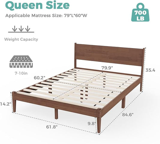 Full Size Bed with Headboard, Mid Century Malaysian Oak Bed, Wooden Platform Bed Frame with Storage, No Box Spring Needed, Easy Assembly, Full Size, Antique Espresso