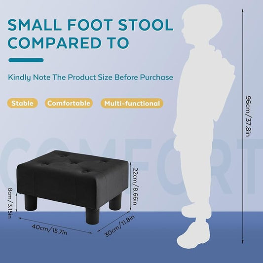 Small Foot Stool Ottoman, Velvet Footstool Ottoman Foot Rest for Couch, Rectangle Footstools and Ottomans Small for Living Room, Entryway and Bedroom (Black)