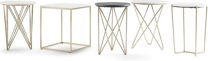 SIMPLIHOME Gabon Modern 18 inch Wide Metal Accent Side Table in White, Gold for the Living Room and Bedroom