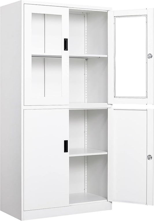 SISESOL Storage Cabinet with Glass Doors and Shelves, Freestanding Kitchen Pantry Cabinet for Home, Office, Bathroom