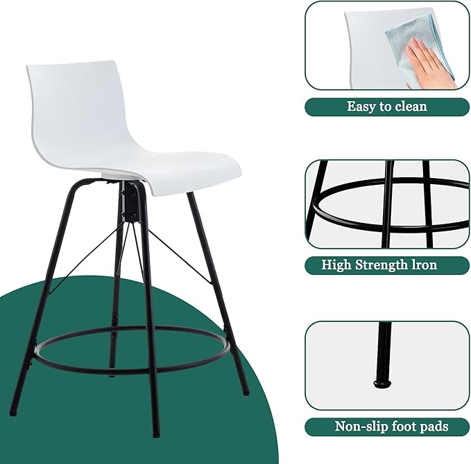 annjoe Swivel Bar Stools Metal Counter Height Stools Plastic Seat Chairs Set of 4 for Indoor Outdoor Home Kitchen Business (30" White)