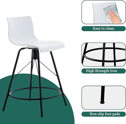 annjoe Swivel Bar Stools Metal Counter Height Stools Plastic Seat Chairs Set of 4 for Indoor Outdoor Home Kitchen Business (30" White)