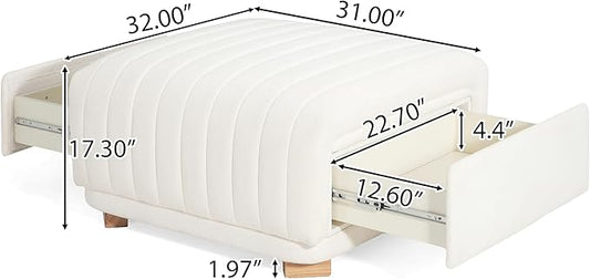 Christopher Knight Home Reyno Upholstered Ottoman with Storage for Living Room, Chenille Fabric Storage Ottoman Foot Rest with Side Drawers, Modern Square Coffee Table with Wooden Frame, Light Beige