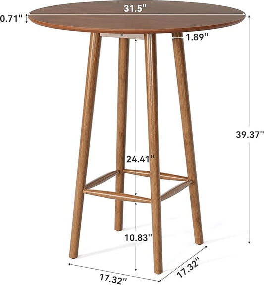 LITTLE TREE Solid Wood Bar Table, 39.37-Inch Round Bistro Table with Sturdy Frame, for Living Room, Dining Room, Small Space (Rustic Walnut)
