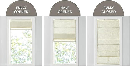 Madison Park Kyler Cordless Roman Shades - Single Panel, Lightweight Linen Blend Fabric, Natural Design, Easy Installation, Light Filtering Window Blind, Bedroom, Living Room Decor 27"W x 64"L Ivory
