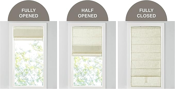Madison Park Kyler Cordless Roman Shades - Single Panel, Lightweight Linen Blend Fabric, Natural Design, Easy Installation, Light Filtering Window Blind, Bedroom, Living Room Decor 35"W x 64"H Ivory