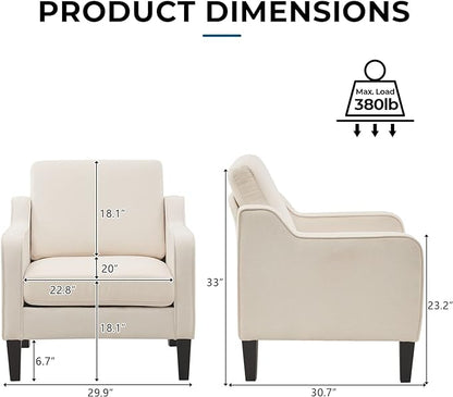 VINGLI Modern Accent Chairs Set of 2, Beige Living Room Chairs Comfy Armchair for Bedroom, Upholstered Sofa Chair Reading Chair for Small Spaces, Apartment, Waiting Room