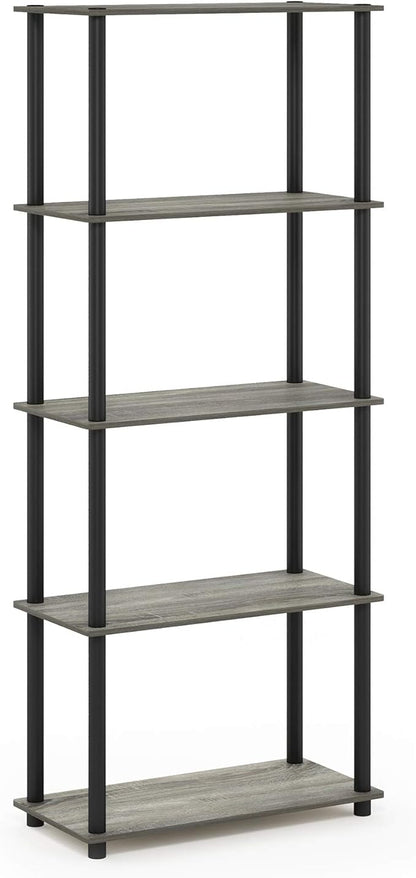 Furinno TURN-N-TUBE Storage Shelves, 5-Tier Book Shelf, Corner Shelf, Toolless Open Shelves, for Organization and Storage, Living Room, Garage, Home Office, French Oak