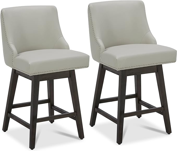 CHITA Counter Height Swivel Bar Stools Set of 2, FSC Certified Upholstered Counter Stools, Modern Swivel Barstools with Wood Legs for Kitchen Island, 26" Seat Height, Faux Leather in Creamy Grey