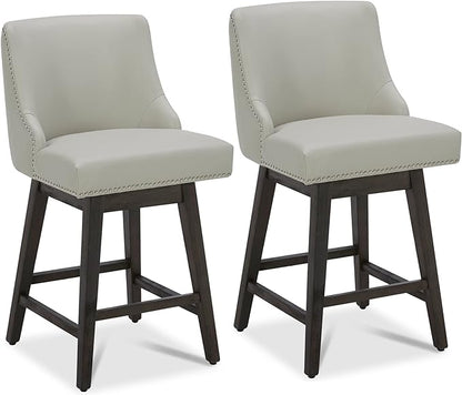 CHITA Counter Height Swivel Bar Stools Set of 2, FSC Certified Upholstered Counter Stools, Modern Swivel Barstools with Wood Legs for Kitchen Island, 26" Seat Height, Faux Leather in Creamy Grey