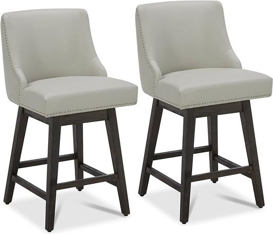 CHITA Counter Height Swivel Bar Stools Set of 2, FSC Certified Upholstered Counter Stools, Modern Swivel Barstools with Wood Legs for Kitchen Island, 26" Seat Height, Faux Leather in Creamy Grey