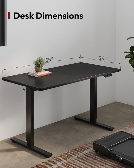 SANODESK Standing Desk Height Adjustable Electric Stand up Desk 55x24 Inches Sit Stand Home Office with Splice Board, Black Frame/Black Top