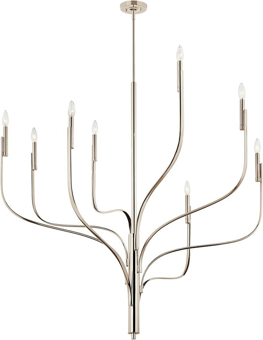 KICHLER Livadia 8-Light Chandelier, Soft Modern-Light in Polished Nickel, for Foyer, Great Room, or Vaulted Dining or Bedroom (47.75" x 47.75"), 52675PN