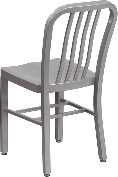 Flash Furniture Gael Indoor/Outdoor Modern Metal Dining Chairs, Commercial-Grade Galvanized Steel Restaurant Chairs, Set of 2, Silver