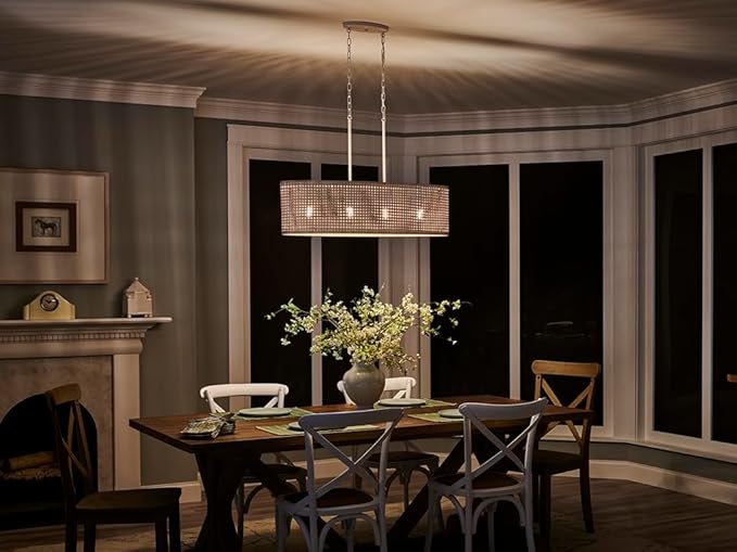 KICHLER Sayulita 4-Light Linear Chandelier in a Classic White Finish with a White Washed Wicker Shade, 82402