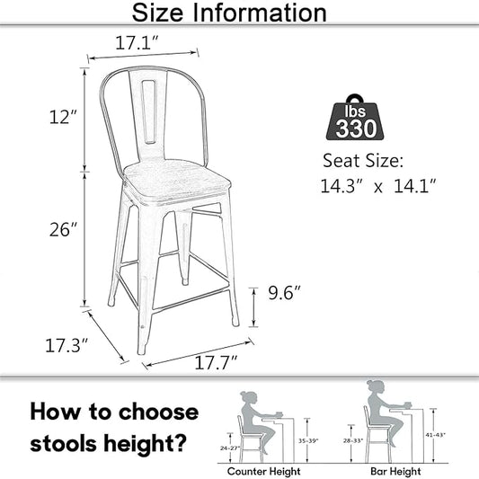 Aklaus Swivel Metal Bar Stools with Backs Counter Stools Set of 4 Counter Height Stools High Back Bar Chairs 26 Inch Barstool Farmhouse White Cream Barstools