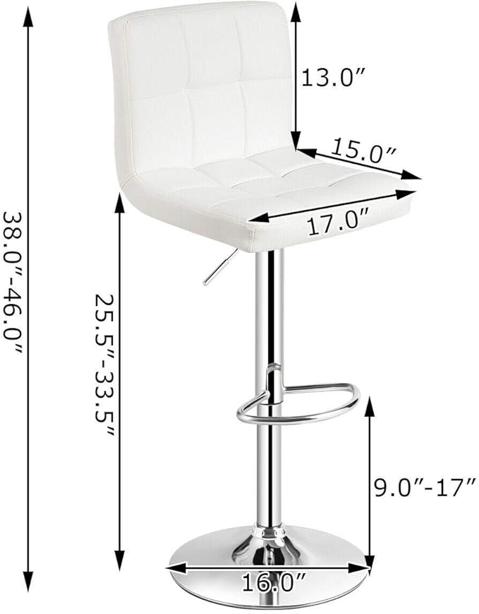 COSTWAY Bar Stool, Modern Swivel Adjustable Height PU Leather Barstools with Back, Square Armless Counter Height Bar Chair for Kitchen Island Dining Living Bistro Pub Counter, White