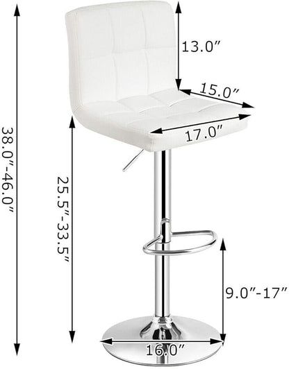 COSTWAY Bar Stool, Modern Swivel Adjustable Height PU Leather Barstools with Back, Square Armless Counter Height Bar Chair for Kitchen Island Dining Living Bistro Pub Counter, White