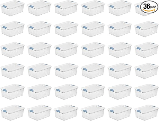 Sterilite 36-Pack Latching Box, Under Bed Storage Bins with Lids, Clear Plastic, 15 Quart - Heavy-Duty Organizing Containers for Closet, Bathroom, and Office