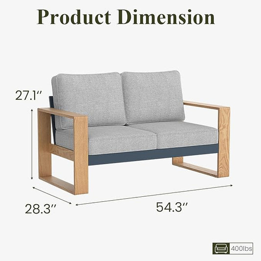 LayinSun Aluminum Patio Furniture Set 2 Seat Loveseat, Oversized Seat with Hight Back, Outdoor Conversation Sets for Porch, Balcony, Deck