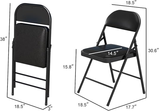 4 Pack Folding Chairs with Padded Cushion & Back, Padded Folding Chairs for Home, Office, Indoor, Outdoor Events (Black, 4 Pack)