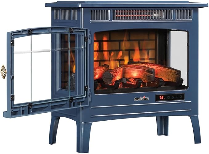 duraflame Freestanding Electric Fireplace Stove Heater with 3D Flame Effect for 1,000 Sq. Ft. Room, Navy