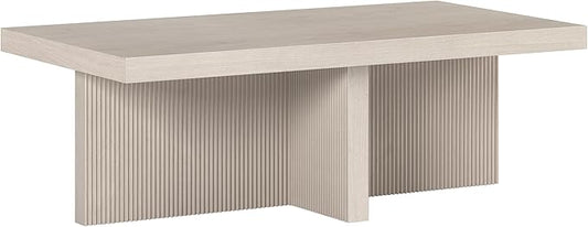 Henn&Hart 44" Fluted Rectangular Wood Pedestal Low-Profile Coffee Table for Living Room, Family Room or Office, Alder White
