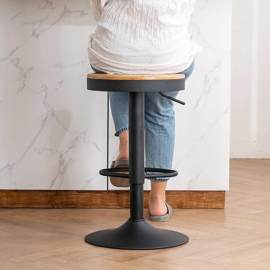 Kidol & Shellder Bar Stools Set of 6 Round Adjustable Swivel Barstools Modern Backless Bar Chairs Wooden Seat Counter Height Stools Armless for Kitchen Island, Cafe, Dining Room Black