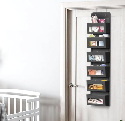 Simple Houseware 6 Clear Window Pocket Over Closet Door Storage Hanging Organizer for Bedroom, Bathroom, Pantry, Dark Gray