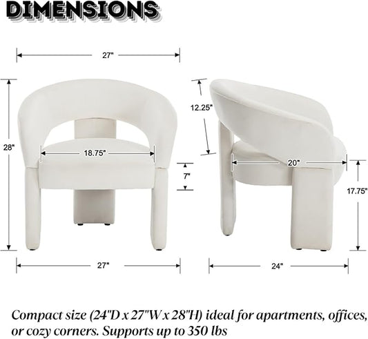 LukeAlon Mid Century Modern Velvet Accent Chairs Set of 2 – Round Barrel Back Armchairs, Comfy Upholstered Lounge Chairs for Living Room, Bedroom, Office, Waiting Rooms, Beige