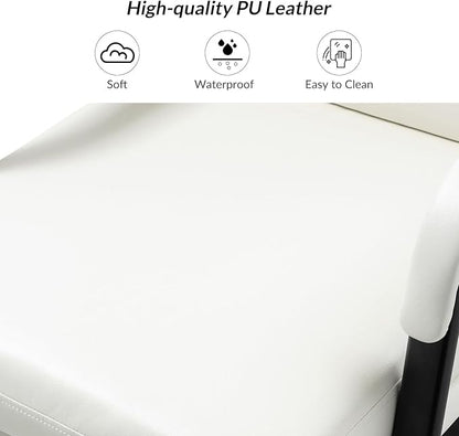 HULALA HOME Modern Faux Leather Home Office Chair with Tilt Lock & Metal Base, Desk Chair with Wheels & Padded Cushion, 360° Swivel Wide Seat Computer Task Chair, White
