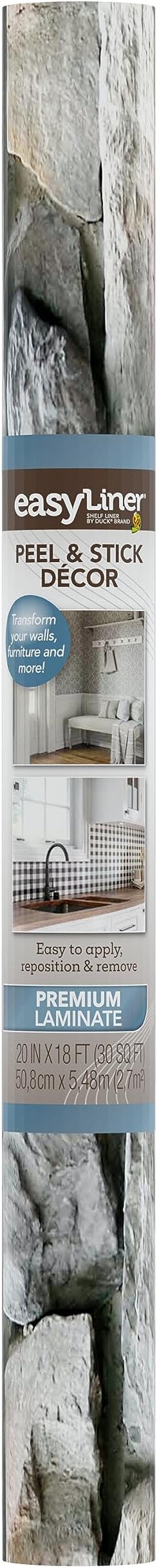 EasyLiner Peel & Stick Decor Removable Peel and Stick Wallpaper - Self Adhesive Decorative Shelf Paper for Cabinets, Walls, Resurfacing Projects - Adhesive Shelf Liner - 20in x 18ft - Stone