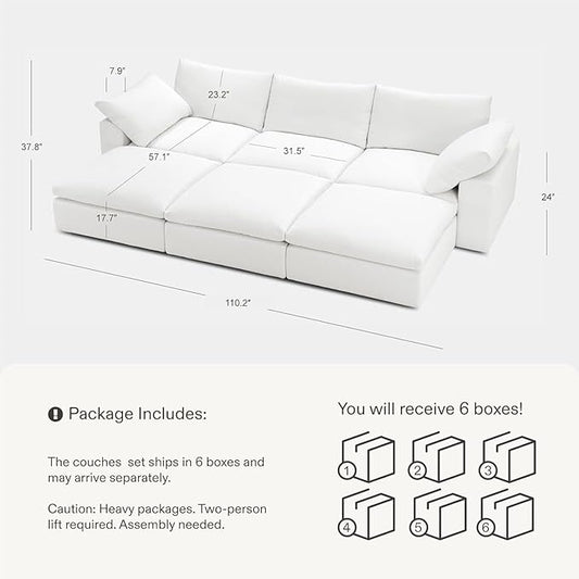 Modular Sectional Sofa, 110.2" U Shaped Modern Sofa Modular Sectional Cloud Couch with Ottoman, Modern Cloud Sectional Couches for Living Room, Deep Seat Sofa with Washable Cover