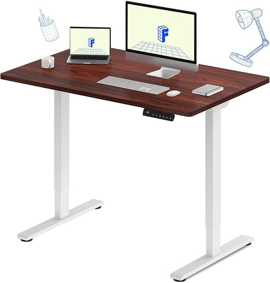 FLEXISPOT E3 Dual Motor Electric Standing Desk 48 x 24 Sit Stand Up Desk, Holds 220 lbs, Adjustable Height w/ Memory Presets, One-Piece Mahogany Desktop & White Frame, Ships in 2 Boxes