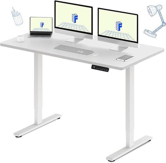 FLEXISPOT E3 Dual Motor 60 x 24 Electric Standing Desk Sit Stand Up Desk, Holds 220 lbs, Adjustable Height w/Memory Presets, One-Piece White Desktop & White Frame, Ships in 2 Boxes