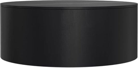SIMPLIHOME Millbury Drum Coffee Table - 36 inch Wide Solid Mango Wood Round Living Room Table in Black, Contemporary Cocktail Table for Family Room or Lounge with Large Surface, Assembled