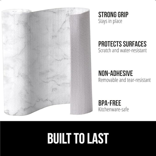 GORILLA GRIP Slip Resistant Drawer and Shelf Liner 2 Pack, Non Adhesive Water Resistant, Easy Clean and Trim, Smooth Surface Liners for Kitchen Cabinet, Shelves, Drawers, Pantry, 12 IN x 20 FT, Marble