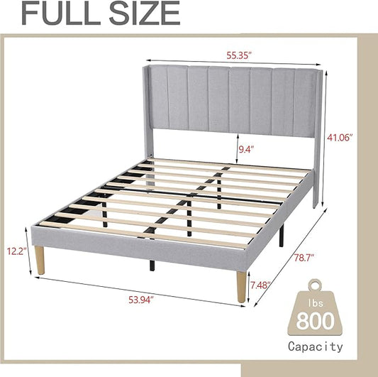 AGARTT Upholstered Platform Bed Frame Full Size with Headboard and Footboard/Wooden Slats Support/No Box Spring Needed/Easy Assembly,Light Grey Linen